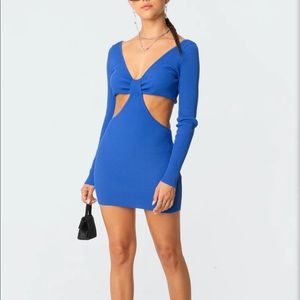 Edikted blue long sleeve cutout mini dress